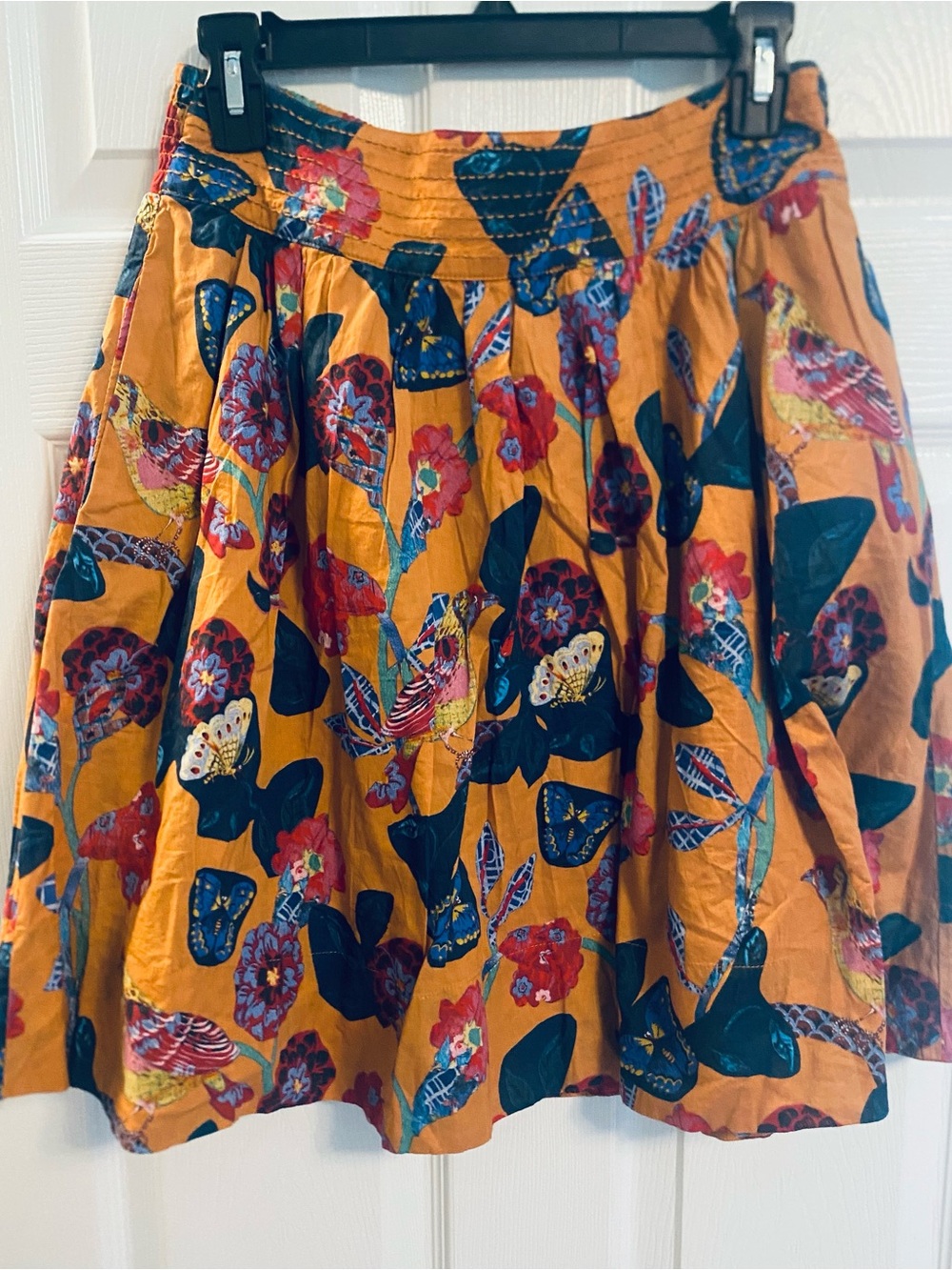 Anthropologie 100% Cotton Burnt Orange Floral Print A-Line Skirt